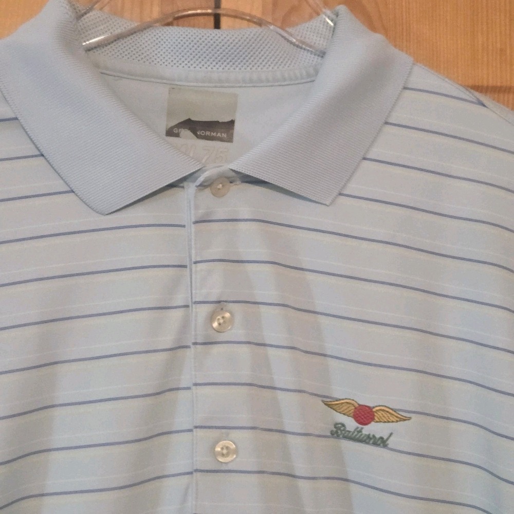 Baltusrol Golf Club NJ Men's Polo Shirt  Mercedes Benz Blue Striped Performance